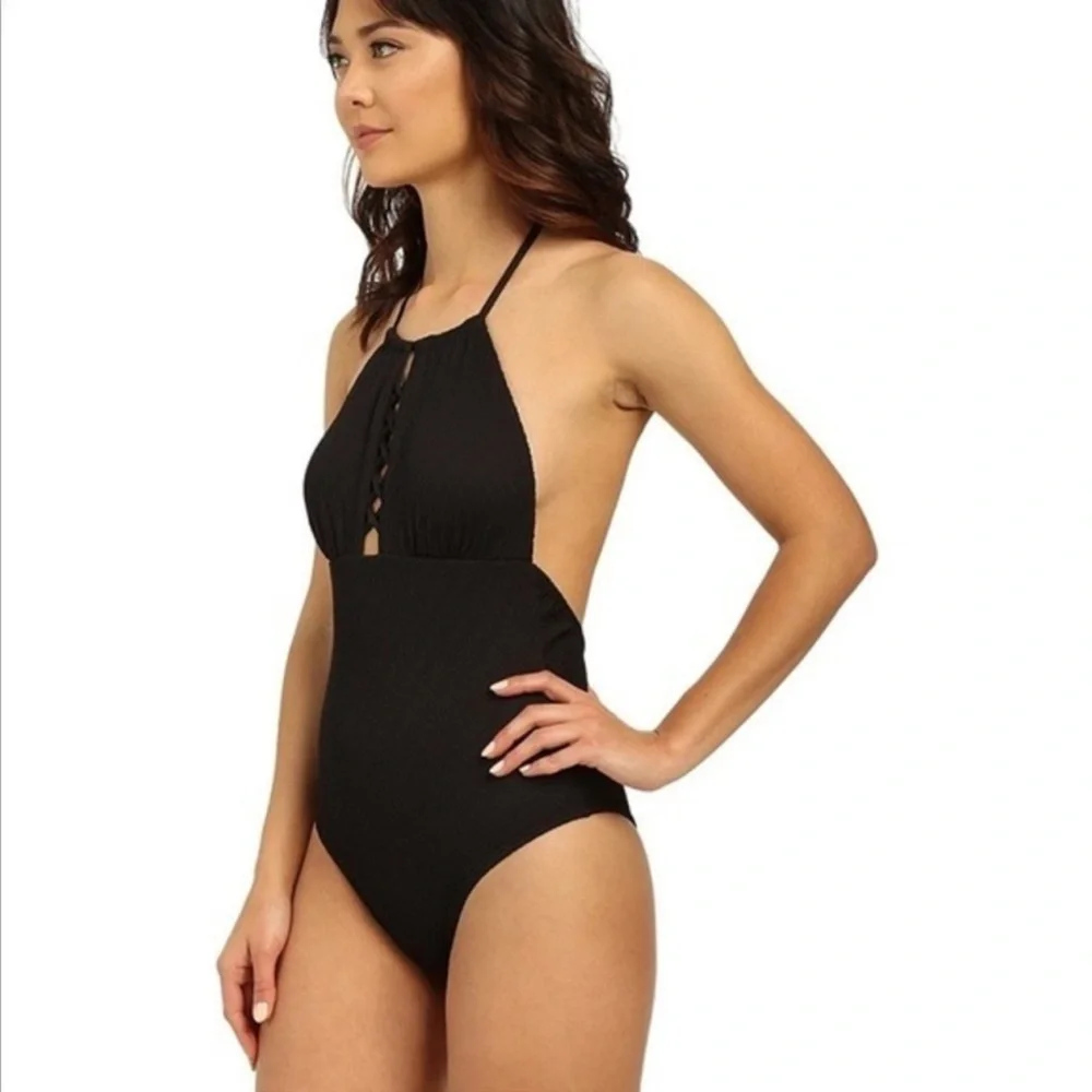 SHOSHANNA One Piece Swimsuit Embossed Rhombus Lattice Textured Black 0-XS
